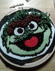 bead embroidered Oscar the Grouch pin